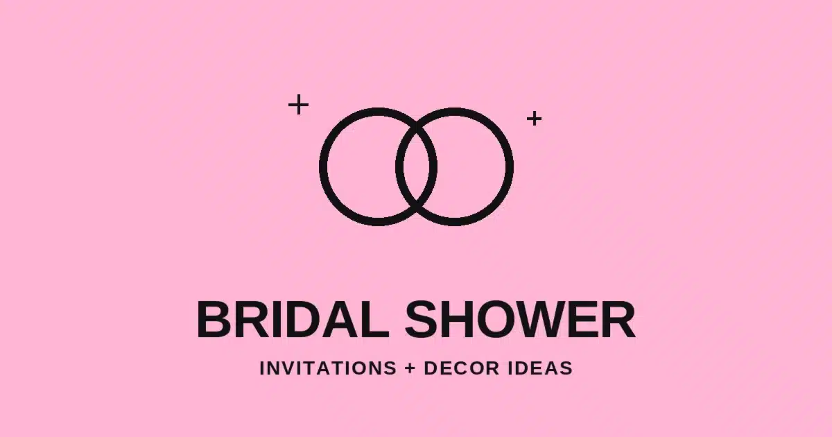 Pink graphic with two overlapping black ring outlines above the bold words "Bridal Shower," representing brat-style bridal shower invitations and decor
