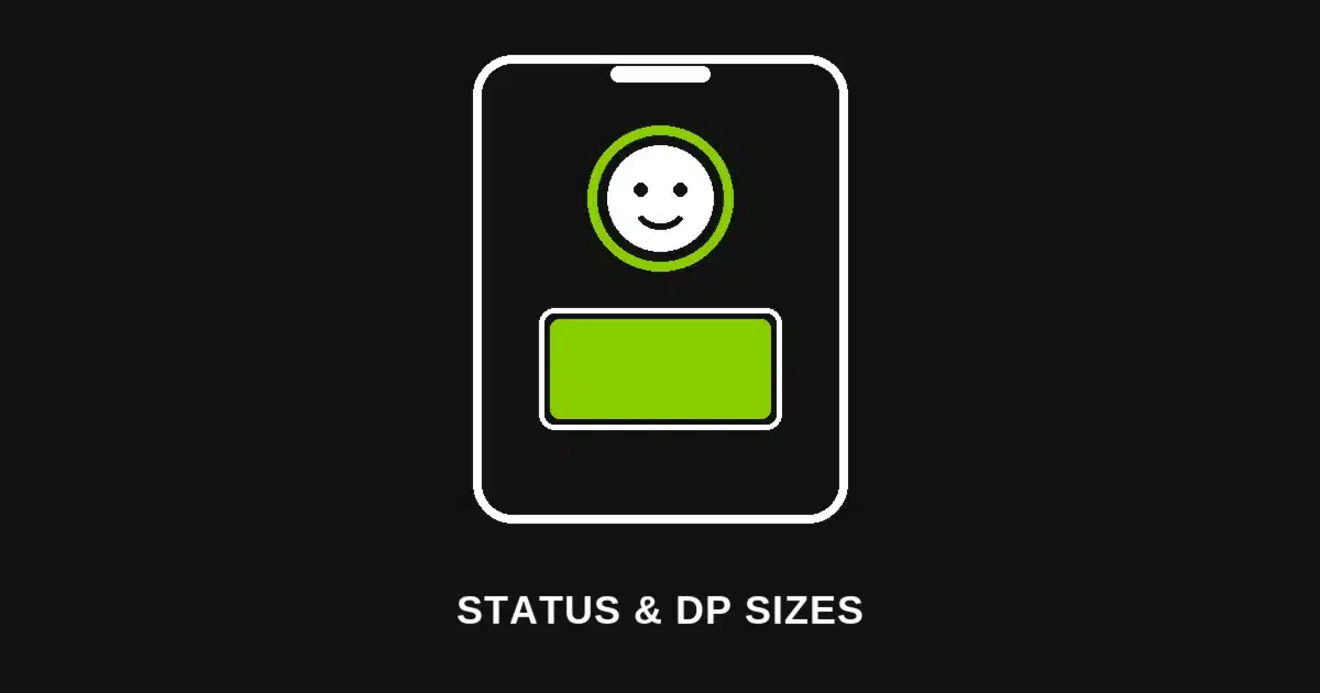 Green phone screen graphic with a circular profile photo outline and a rounded status ring, illustrating brat-style WhatsApp DP and status sizing