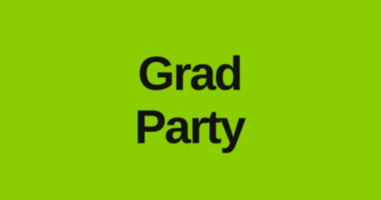 Brat Green graduation party graphic with bold text reading "Grad Party," representing brat-style graduation party ideas