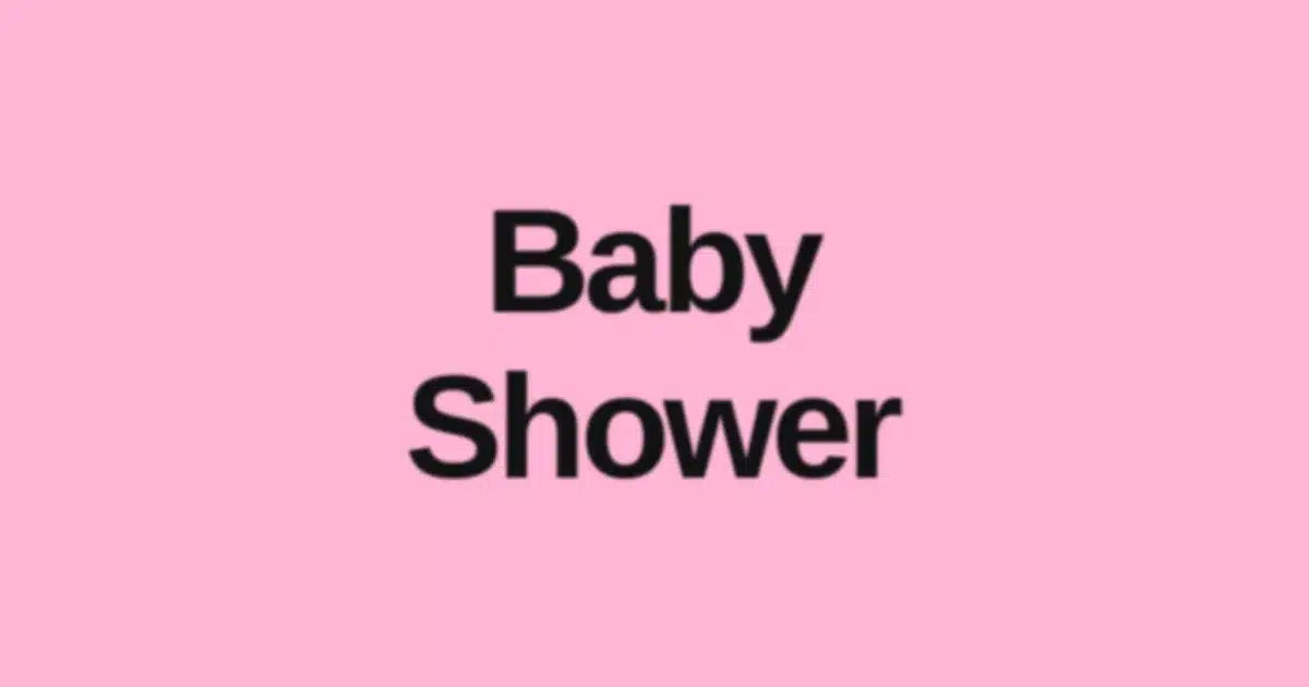 Brat Pink baby shower graphic with bold text reading "Baby Shower," representing brat-style baby shower ideas
