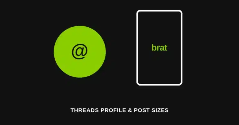 Green circular profile icon beside a tall portrait post frame on a dark background, illustrating brat-style Threads profile and post sizing